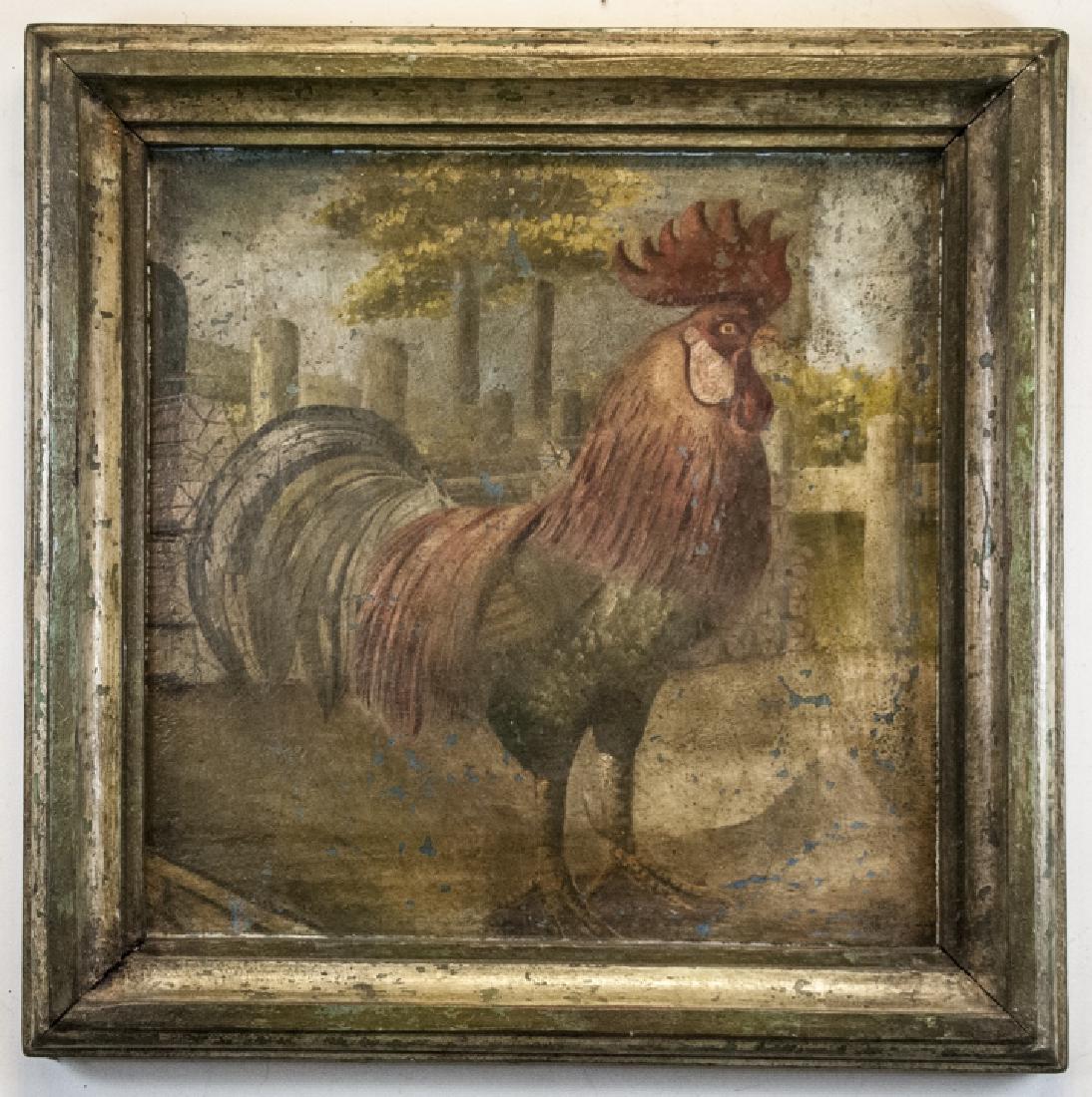 Folk Art Country Rooster Painting on Framed Board (1 of 5)