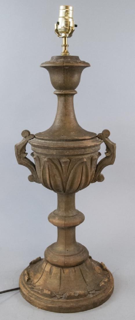 Carved Wood Vintage Architectural Urn Style Lamp (1 of 4)