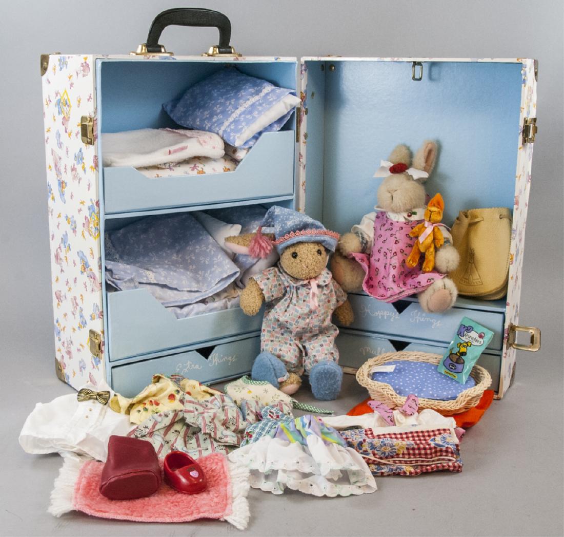 Muffy Hoppy VanderHare Plush Rabbit by NABCO: Muffy Hoppy VanderHare Plush Rabbit by NABCO. This plush bunny rabbit has moving arms and legs. The box has built in beds, accessories, clothing and a plush friend. 9 inches