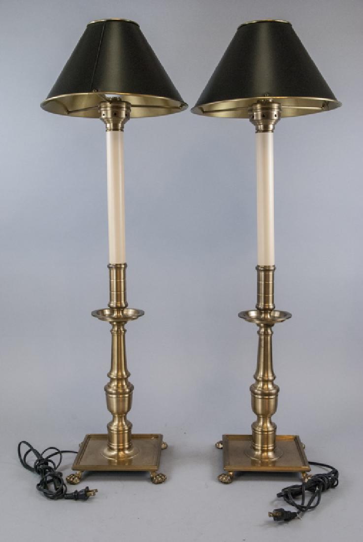 Pair of Gilt Brass & Tole Metal Tall Table Lamps (1 of 7)