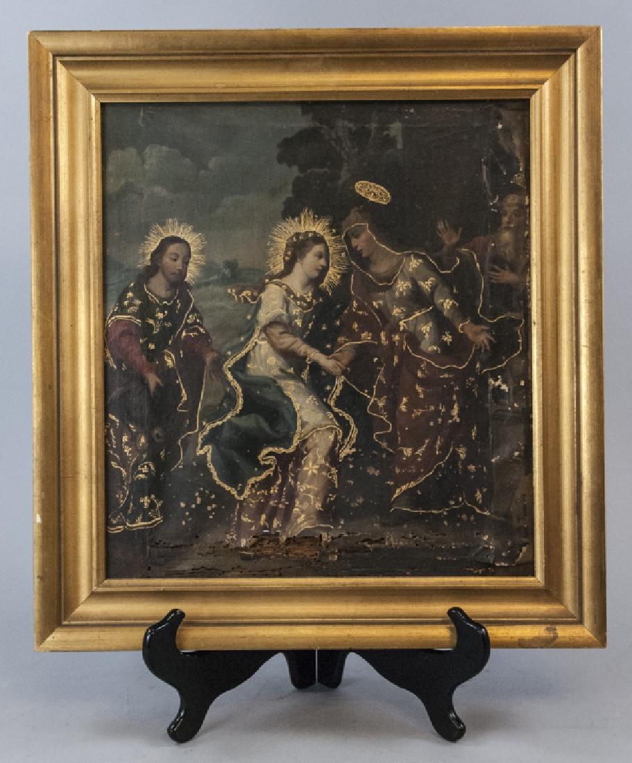 Antique 18th C Religious Icon Painting on Canvas (1 of 5)