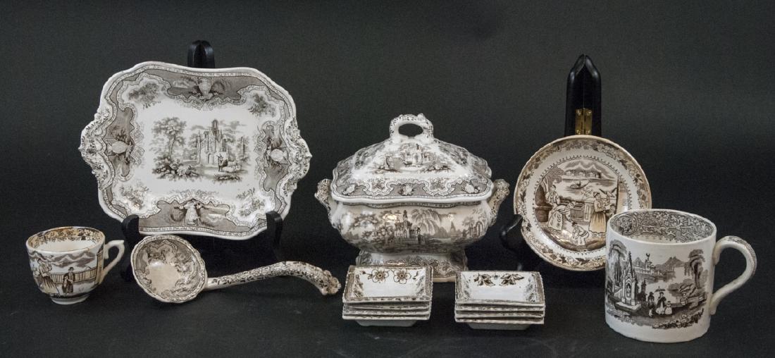 Lot Vintage Brown & White Transfer Ware Pieces (1 of 6)