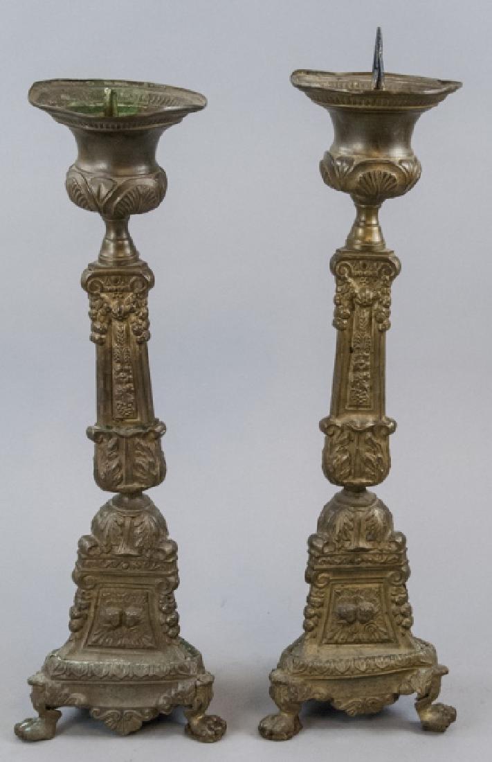 Antique 19 C. Cherub Motif Ormolu Candlesticks: Antique 19 C. Cherub Motif Ormolu Candlesticks / Alter prickets. The pair 17.5 inches x 5
