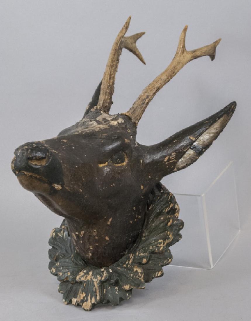 Antique 19 C. Black Forest Carved Deer Stag Head (1 of 8)