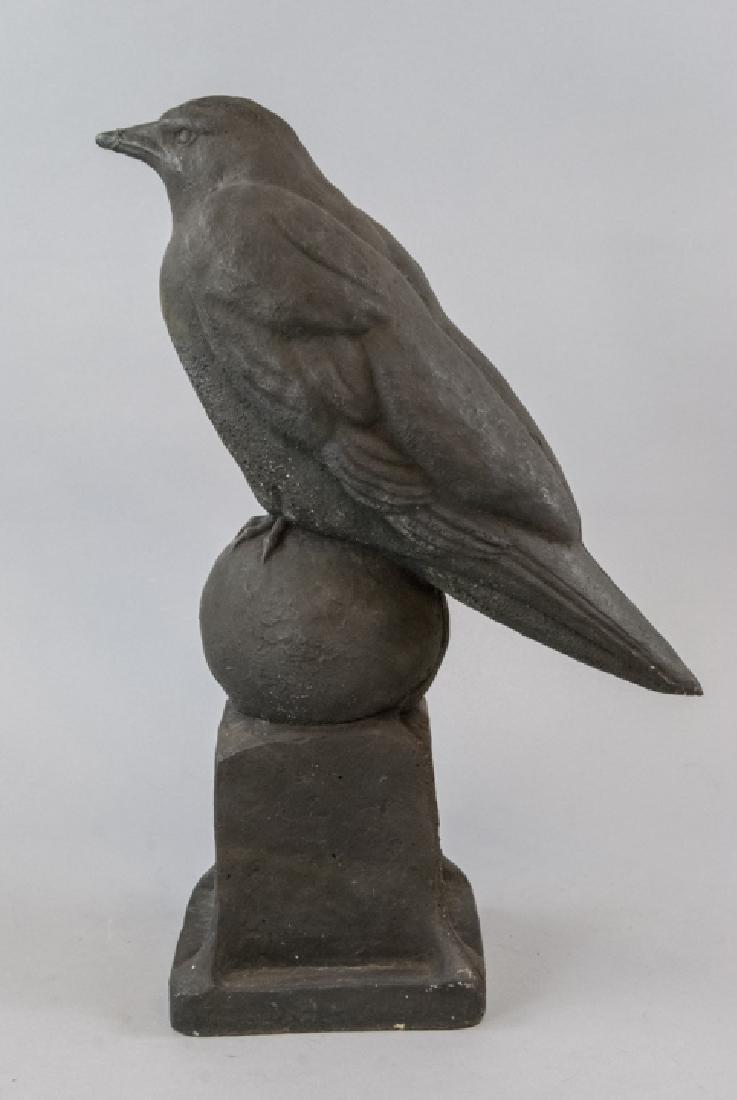 Vintage Cement Garden Statue of Regal Black Raven (1 of 6)