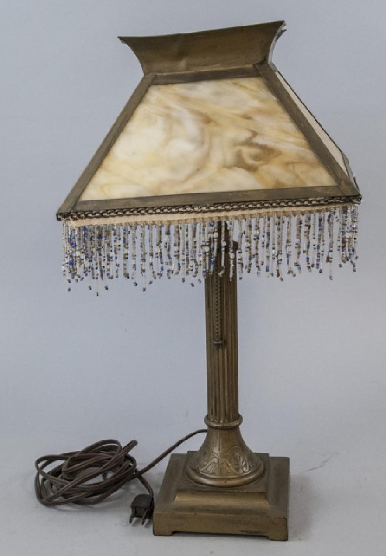Antique Stag Glass Beaded Shade Brass Table Lamp (1 of 7)