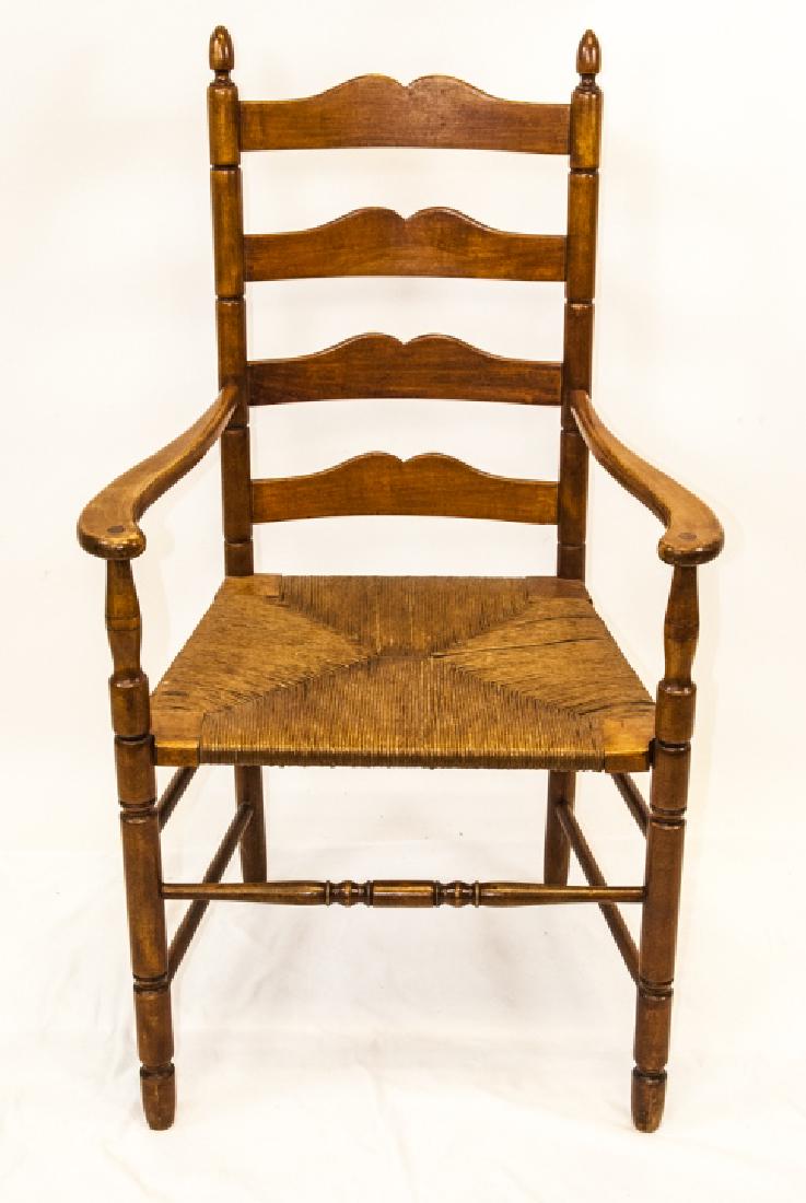 Antique Ladder Back Oak Chair Rush Seat (1 of 4)