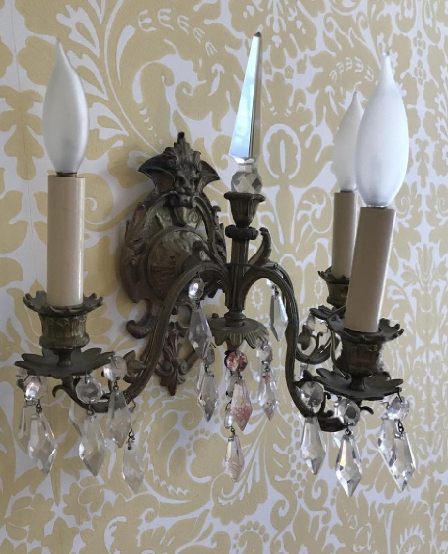Pair of 19th C Gilt Ormolu Wall Sconces w Crystals (1 of 3)