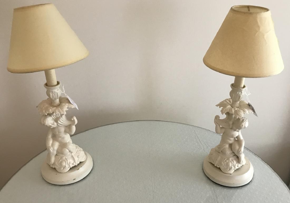 Pair of White Painted Cherub / Putti Table Lamps (1 of 3)