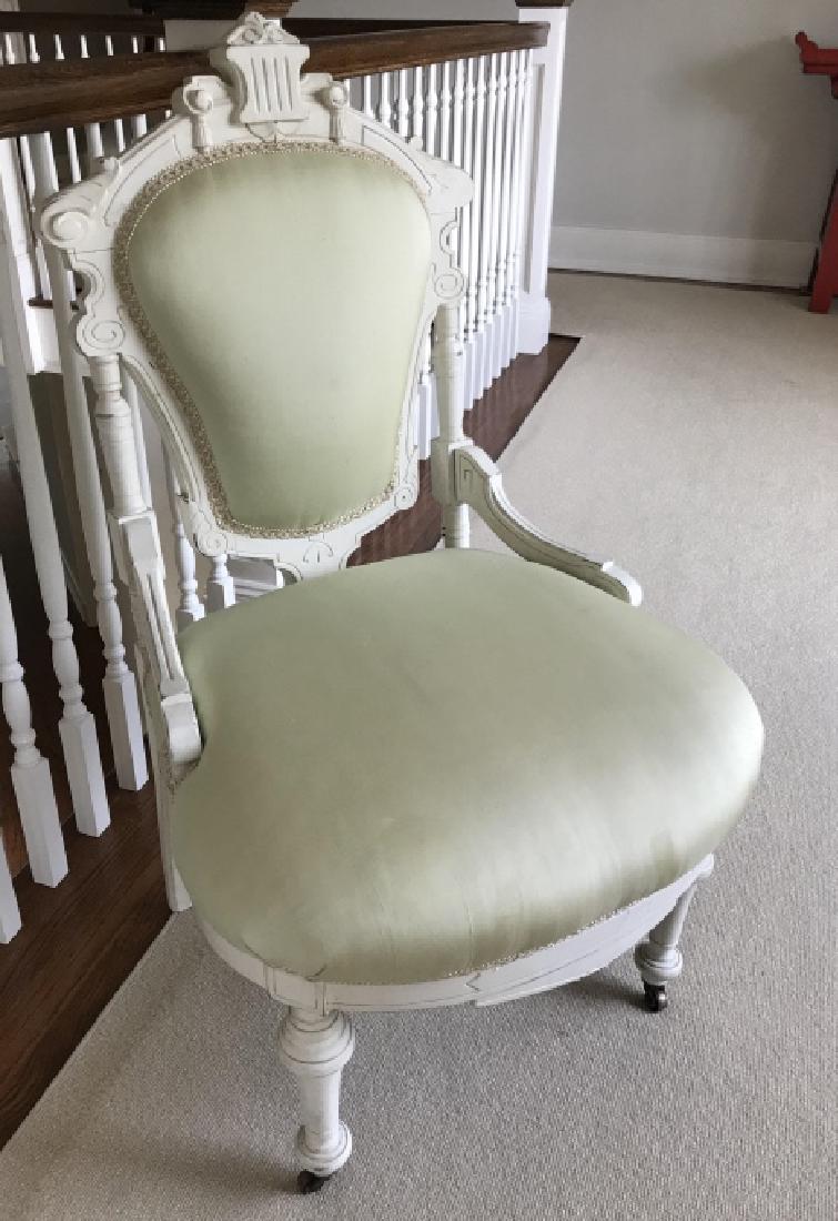 Antique 19th C Victorian Chair w Silk Upholstery (1 of 4)