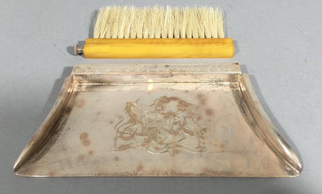 Sheffield Silver Plate Crumb Dish / Brush w Shield (1 of 3)