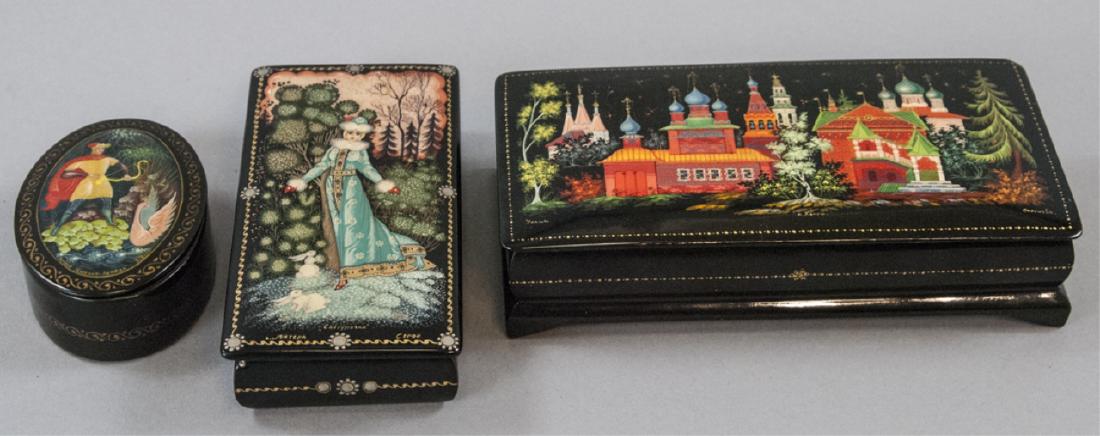 Three Hand Painted Russian Lacquer Table Boxes (1 of 5)