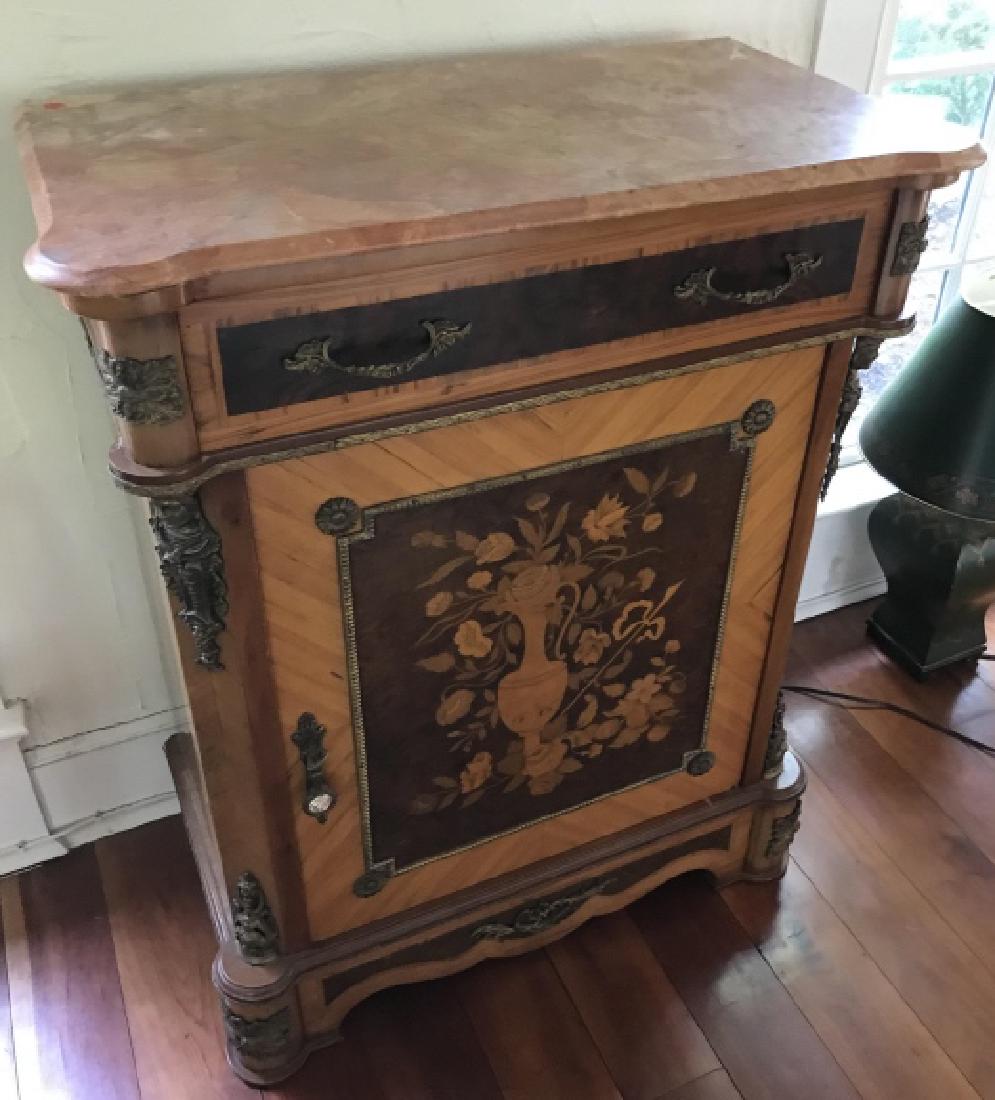 French Style Marquetry Inlay Marble Top Console (1 of 4)