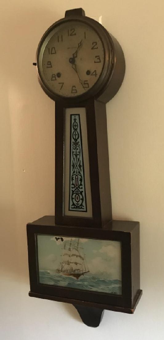 Antique American Banjo Form Wall Clock w Painting (1 of 3)
