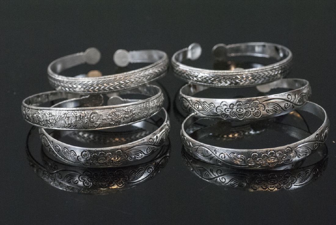 Group of Six Silver Tone Chinese Cuff Bracelets (1 of 9)