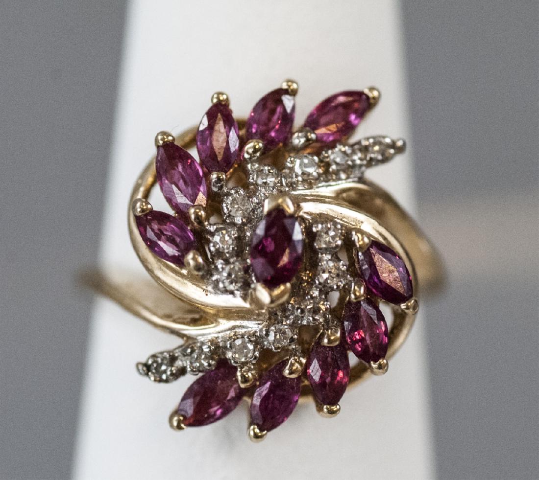 Estate Diamond & Ruby 14k Yellow Gold Cluster Ring (1 of 7)