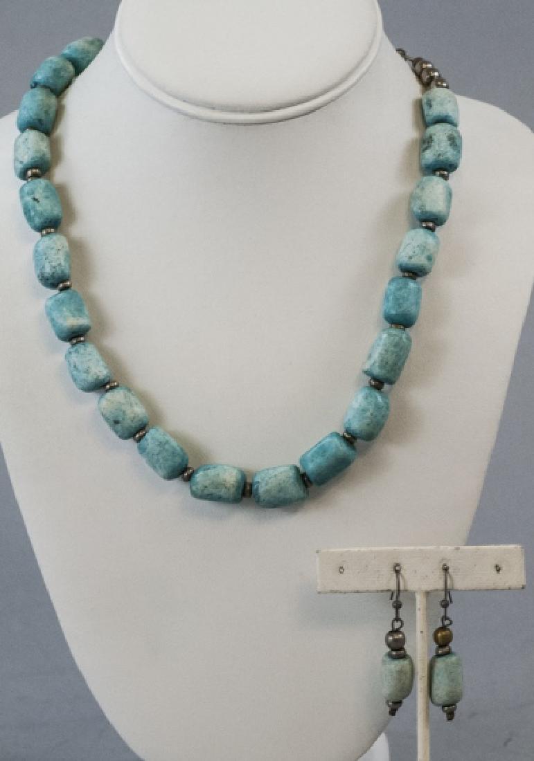 Handmade Turquoise Bead Necklace & Earring Set (1 of 4)