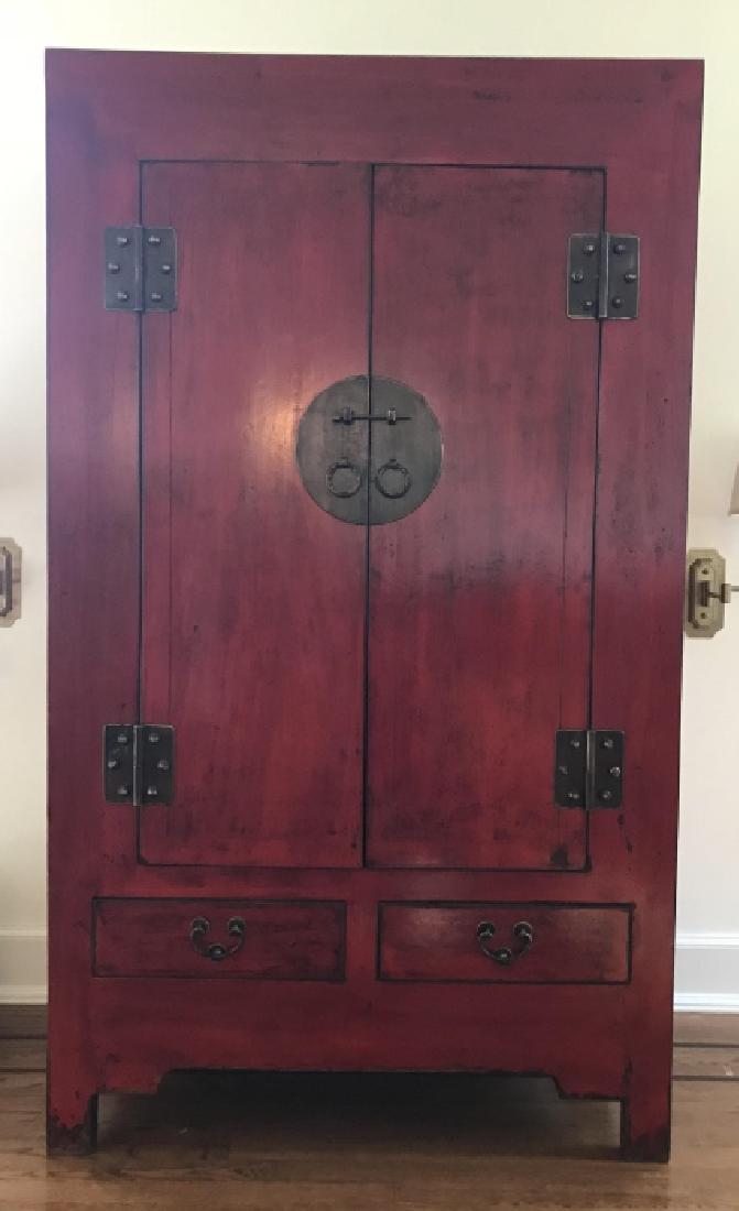 Chinese Hand Painted Red Armoire Cupboard Cabinet (1 of 3)