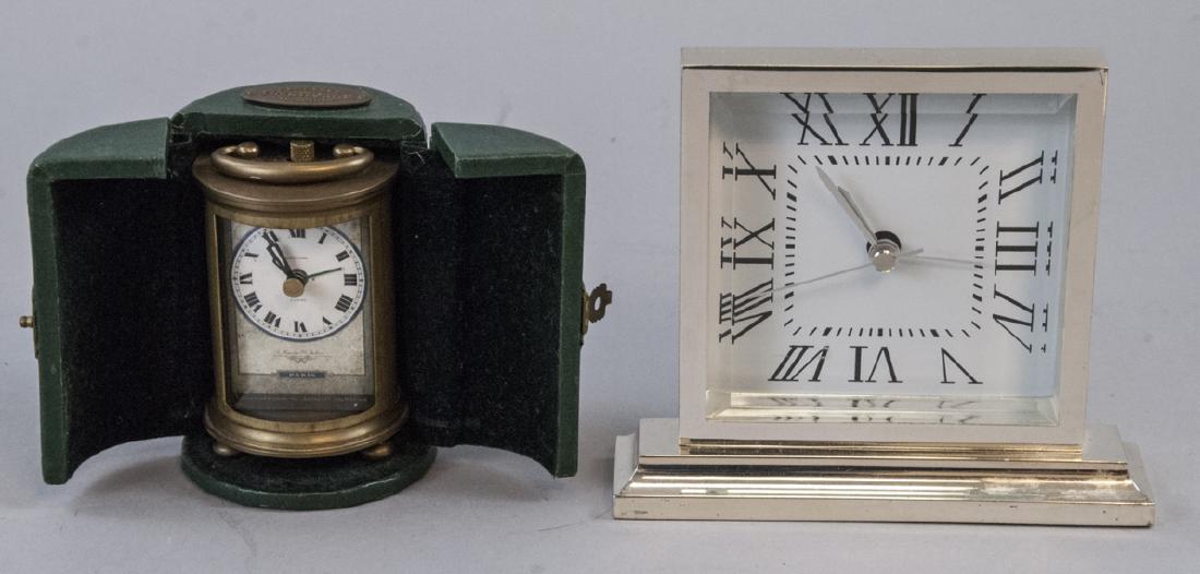 Brass Clock & Leather Case, Silver Tone Desk Clock (1 of 8)