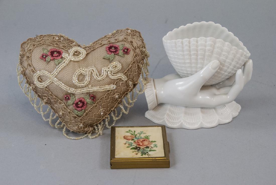 Victorian Porcelain Hand, Beaded Pillow, Compact (1 of 6)