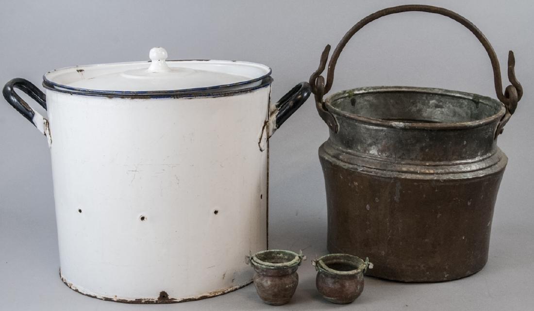 Ant. Enamelware Bread Tin & Copper Fireplace Pots (1 of 5)