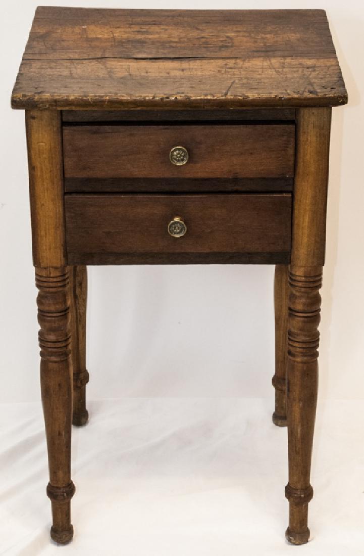 19th Century Ant. Spindle Leg 2 Drawer Side Table (1 of 6)