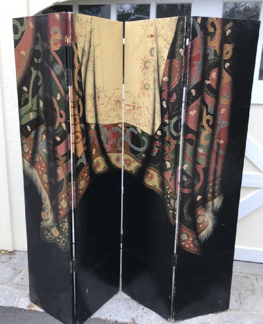 Hand Painted Oriental Carpet Motif 4 Panel Screen (1 of 5)