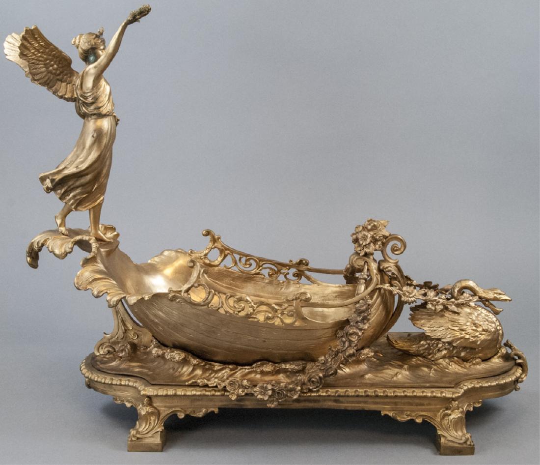 Gilt Bronze Centerpiece of Winged Victory & Swan (1 of 7)