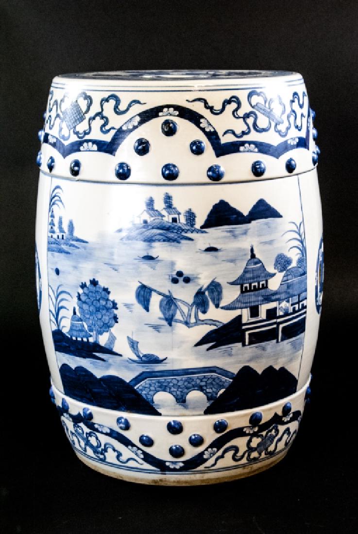 Chinese Canton Porcelain Blue & White Stool (1 of 7)