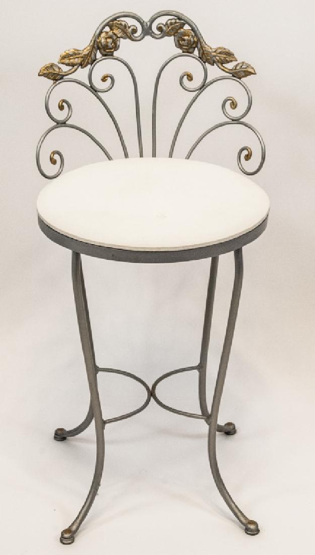 Mid-Century Iron Scrolled Floral Vanity Stool (1 of 5)
