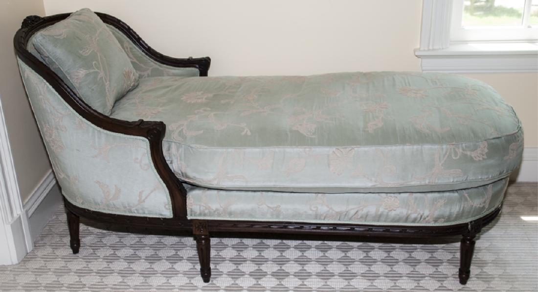 Ansel Bergere Style Silk Daybed / Chaise: Ansel Bergere Style Silk Daybed / Chaise. Silk machine embroidered upholstery, down filled. 33 inches x 31 inches x 62 inches