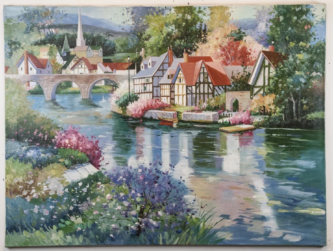 Oil Painting European Village on River Summertime (1 of 6)