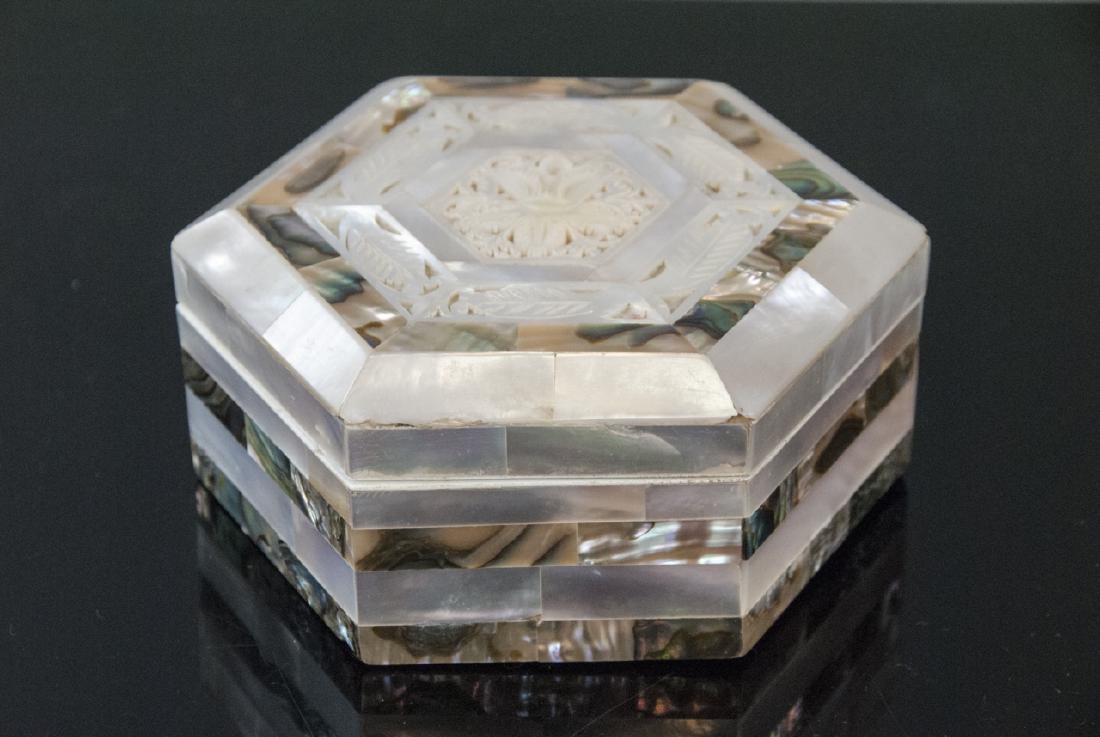 Carved Mother of Pearl & Abalone Shell Jewelry Box (1 of 4)