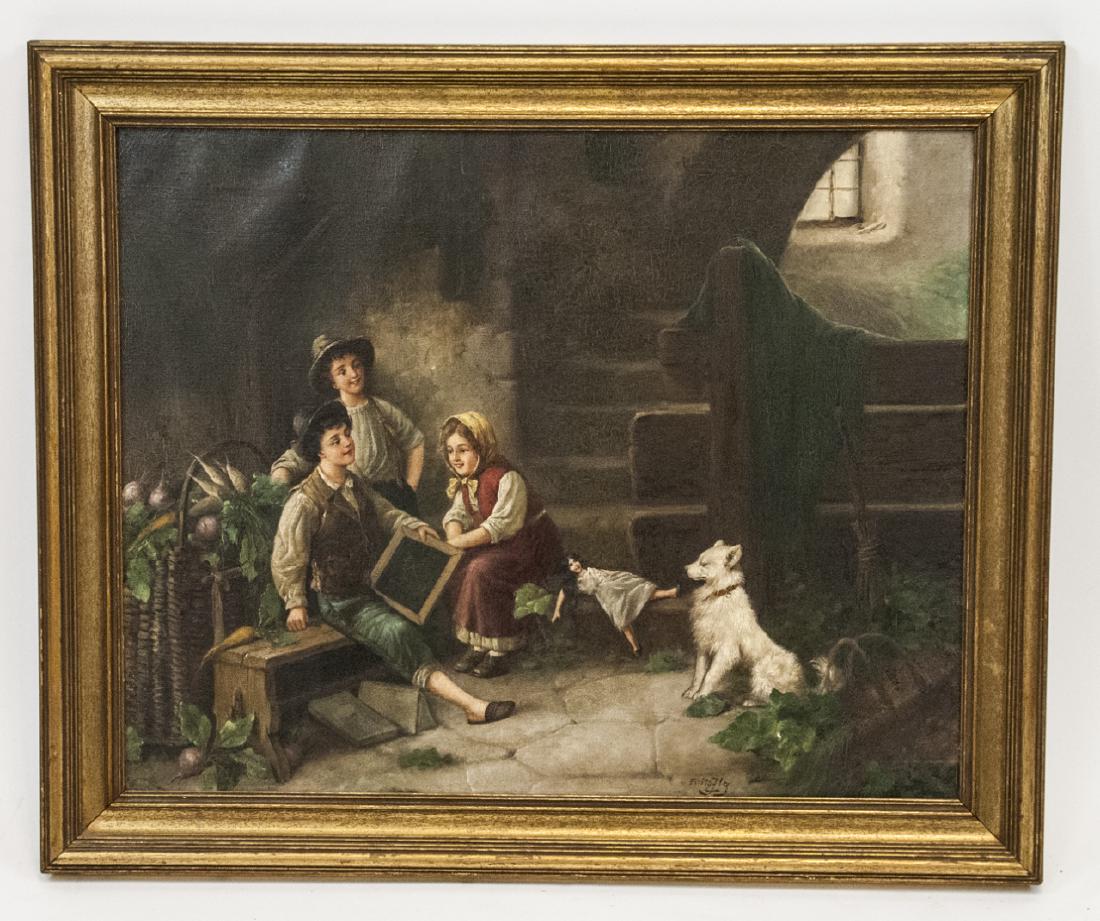 Fritz Fig 19th C Oil Painting Interior Genre Scene (1 of 7)