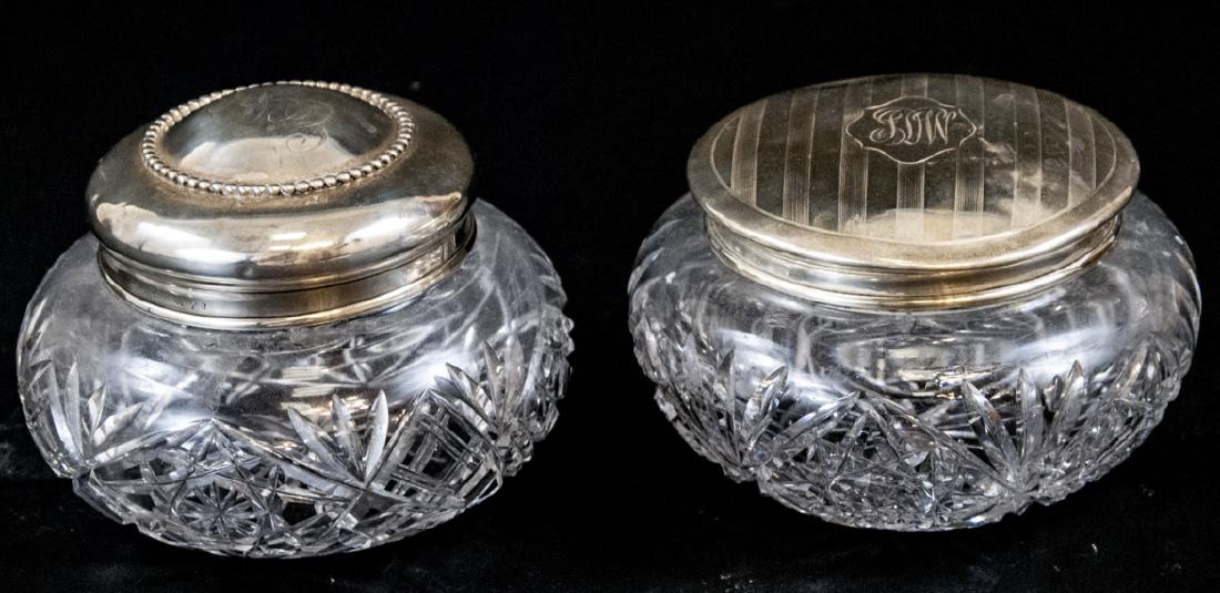 Two Antique Sterling Silver & Crystal Vanity Jars (1 of 5)