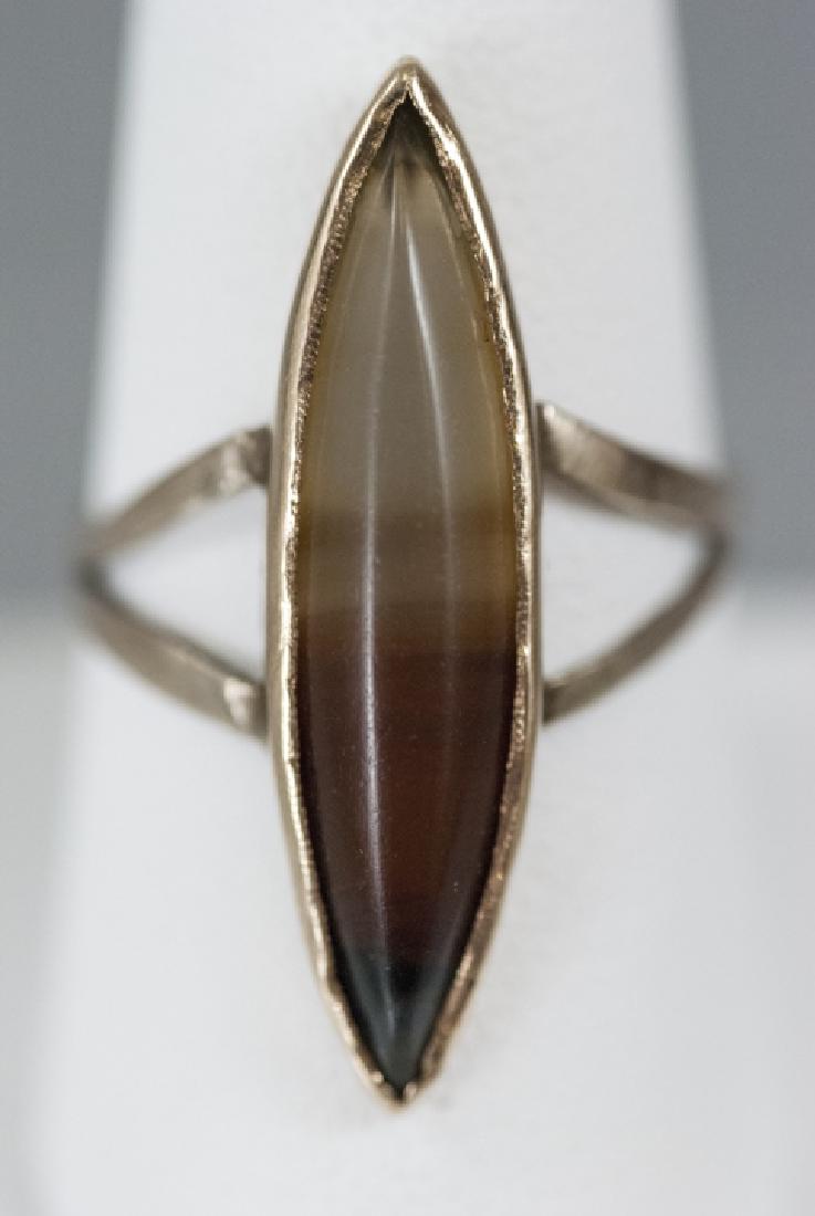 Antique 19th C Agate Navette & Yellow Gold Ring (1 of 4)