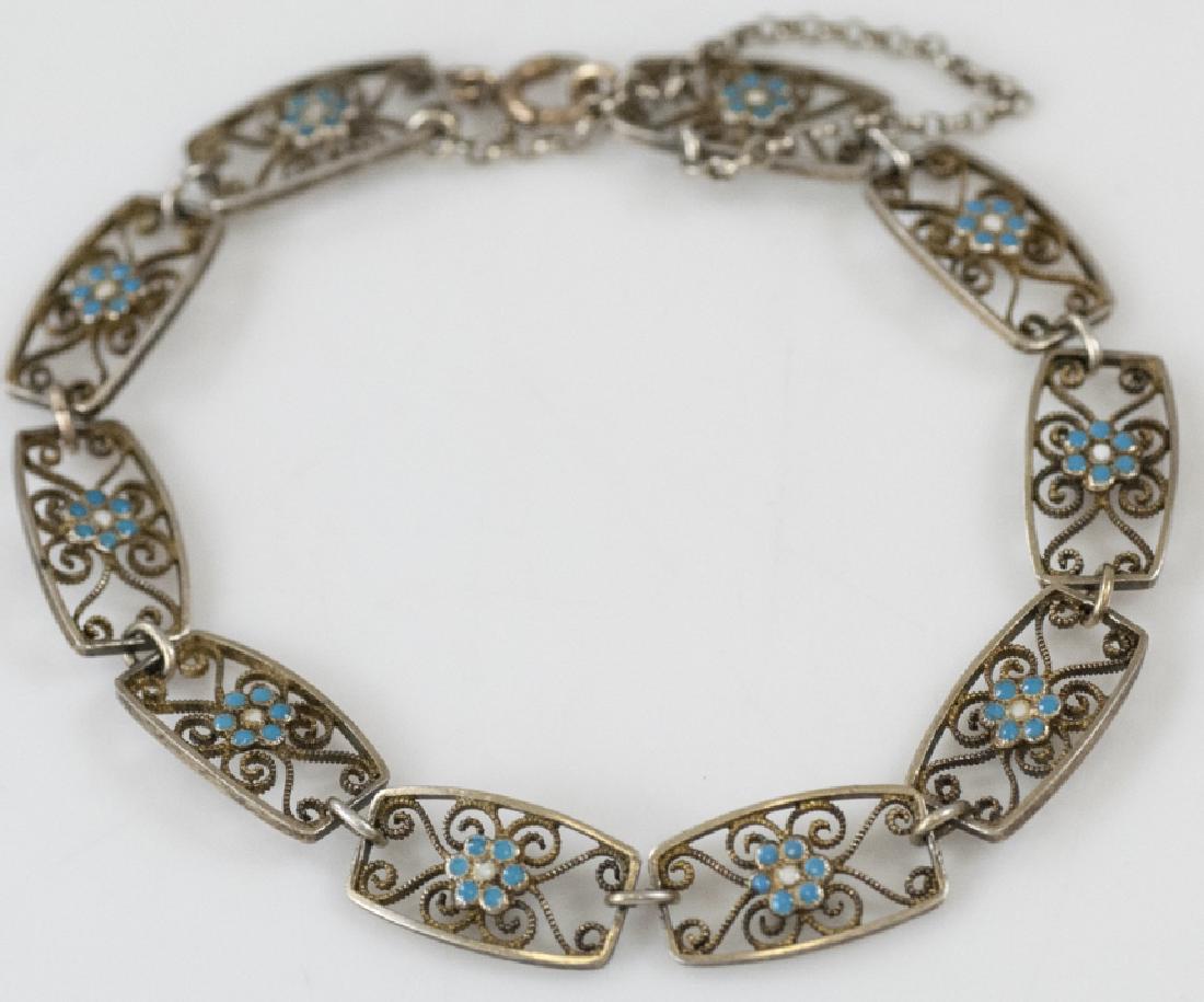 Antique Filigree & Enamel Silver Panel Bracelet (1 of 4)