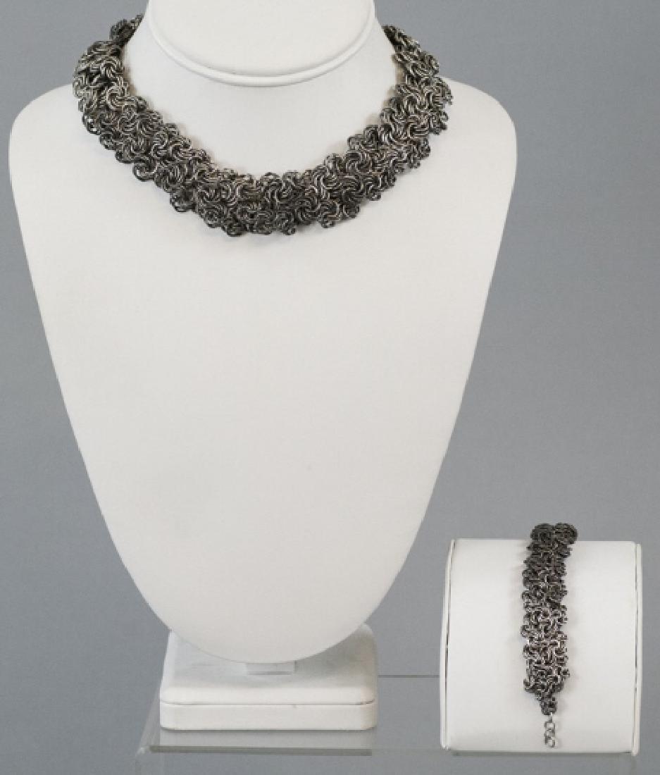Woven Silver Rings Mesh Necklace & Bracelet Set (1 of 5)
