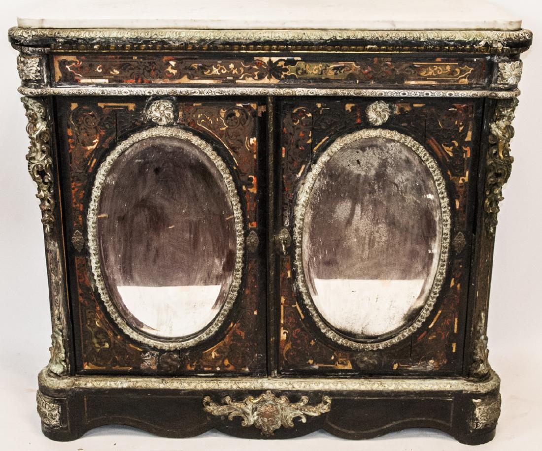 Antique French 19th C Boulle Inlay Marble Cabinet (1 of 10)