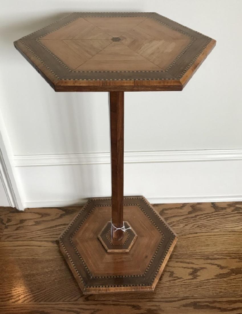Antique 19th C Marquetry Inlaid Pedestal End Table (1 of 3)