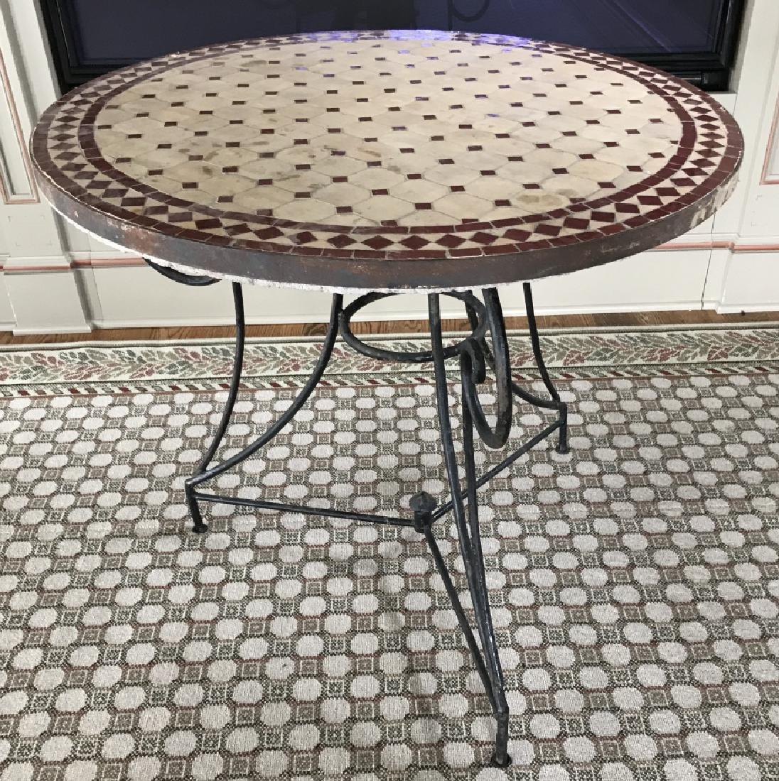 Antique Mosaic Tile Top & Wrought Iron Base Table
