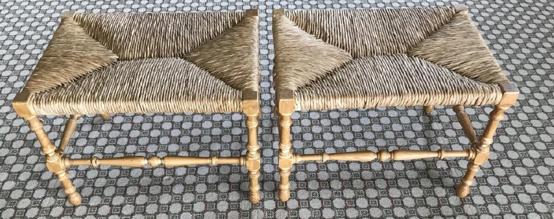 Pair of French Country Provencal Rush Seat Benches (1 of 3)