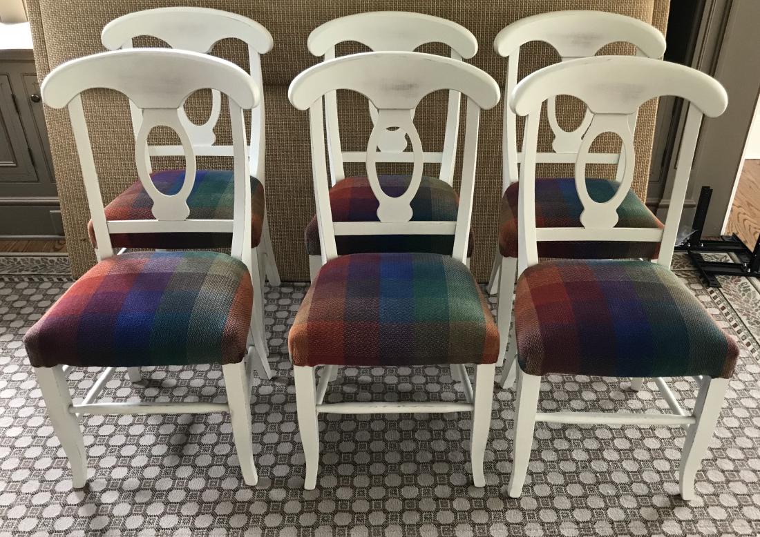 Six Custom Upholstered White Painted Dining Chairs (1 of 3)