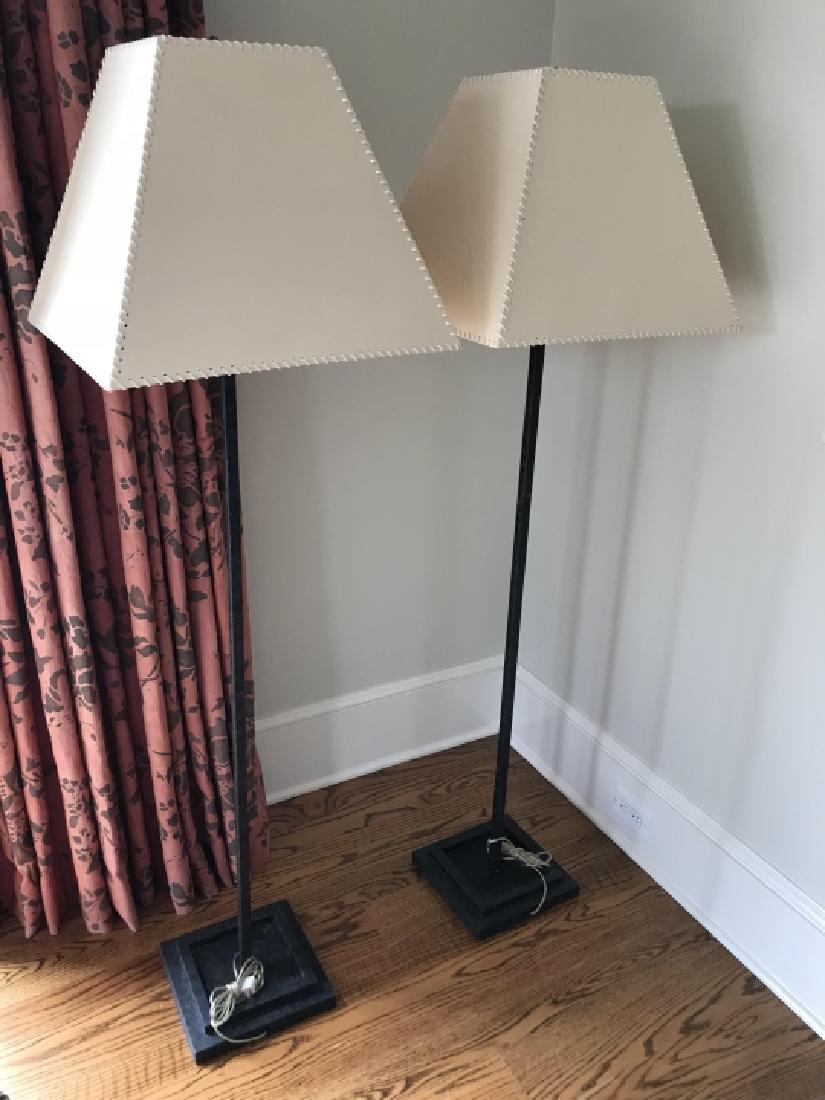 Pair of Contemporary Iron Floor Lamps w Shades (1 of 3)