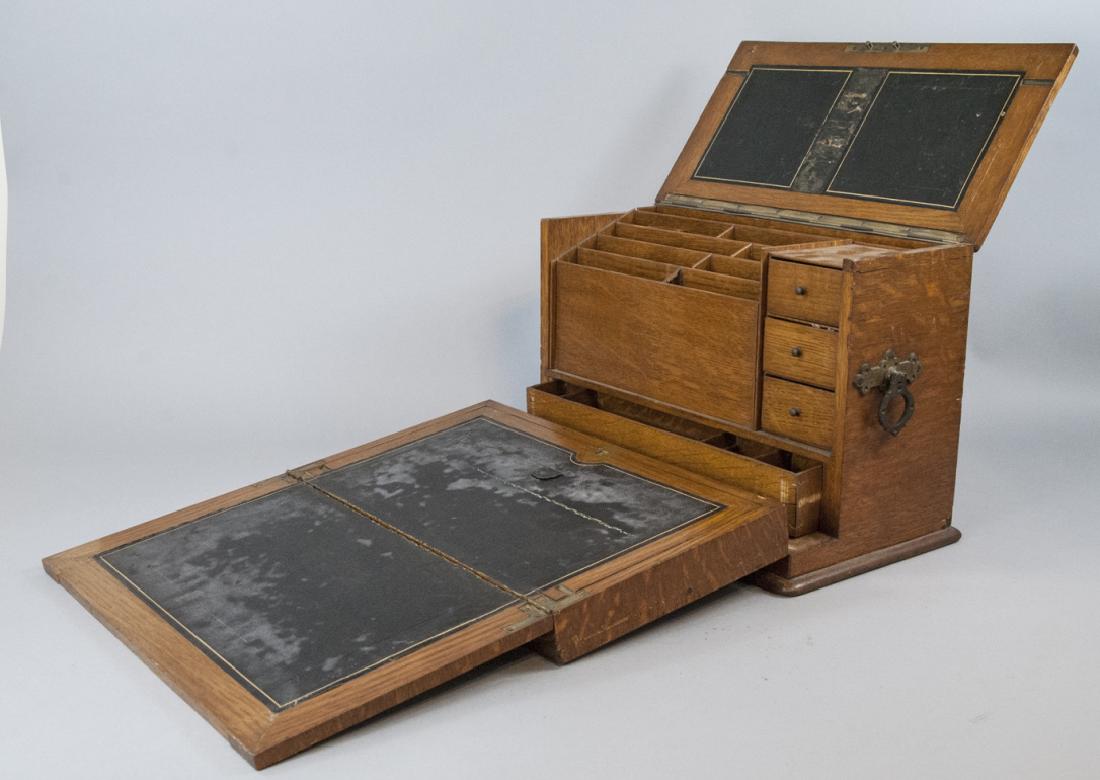 Antique 19th C Oak English Campaign Writing Desk (1 of 8)