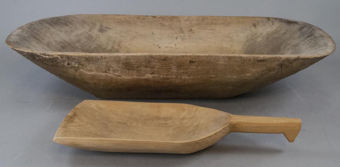 Primitive Folk Art Wooden Dough Bowl & Paddle (1 of 5)