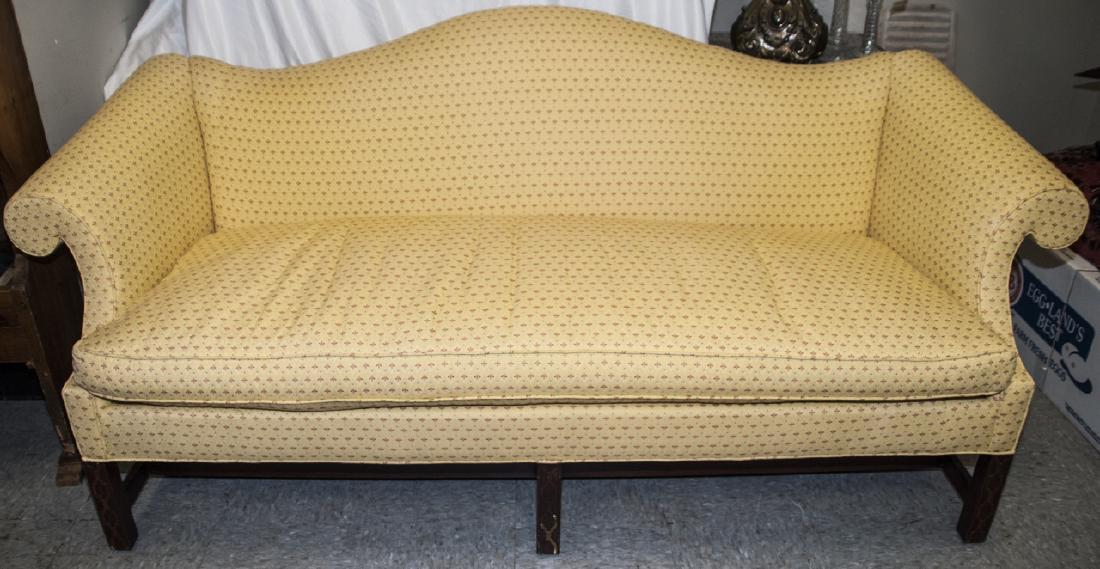 Damask Carved Mahogany Serpentine Rolled Arm Couch (1 of 6)