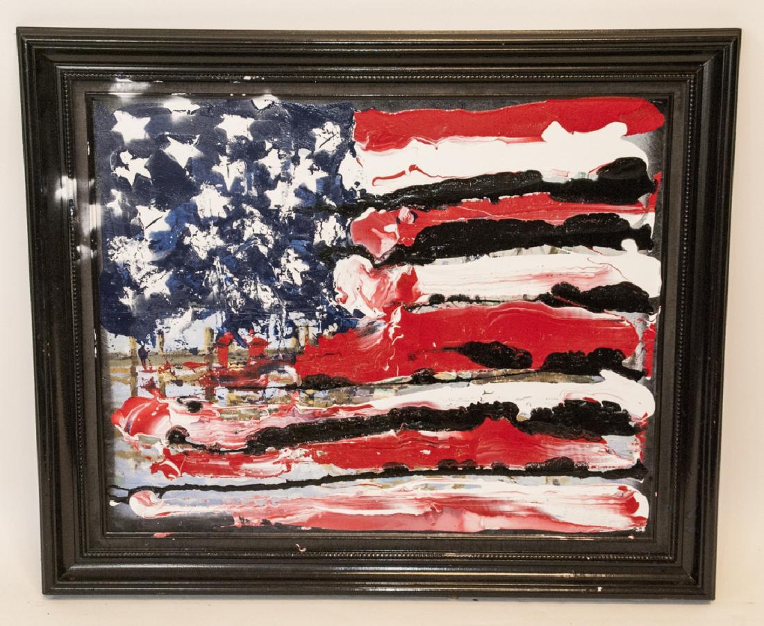 Oil Painting American Flag Over Seascape Framed (1 of 9)