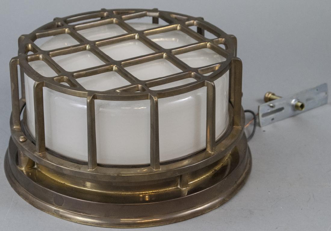 Solid Brass Flush Mount Basket Weave Bunker Light (1 of 4)