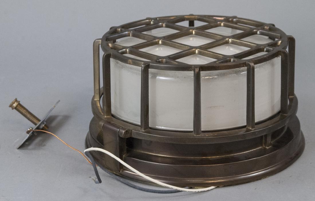 Solid Brass Flush Mount Basket Weave Bunker Light (1 of 4)